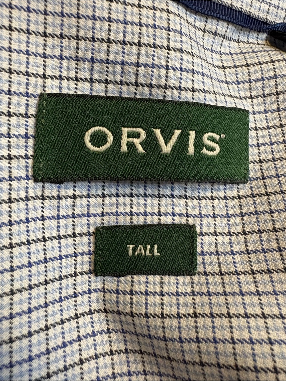 Orvis Mens Blue White Micro Gingham Check Long Sleeve Button Down Shirt XXL Tall - Picture 3 of 9